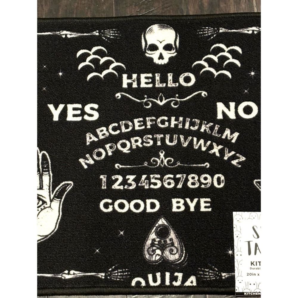 👻 NEW HALLOWEEN OUIJA BOARD DECOR NON SLIP MAT BLACK WHITE SUGAR SKULL SPOOKY - Picture 3 of 7